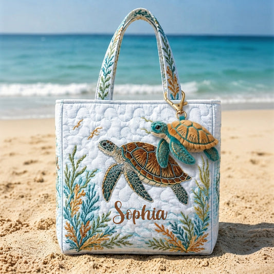 Sac Set Tortue de Mer Avec Charme - Sac Tote Matelassé Personnalisé Avec Charme Doux