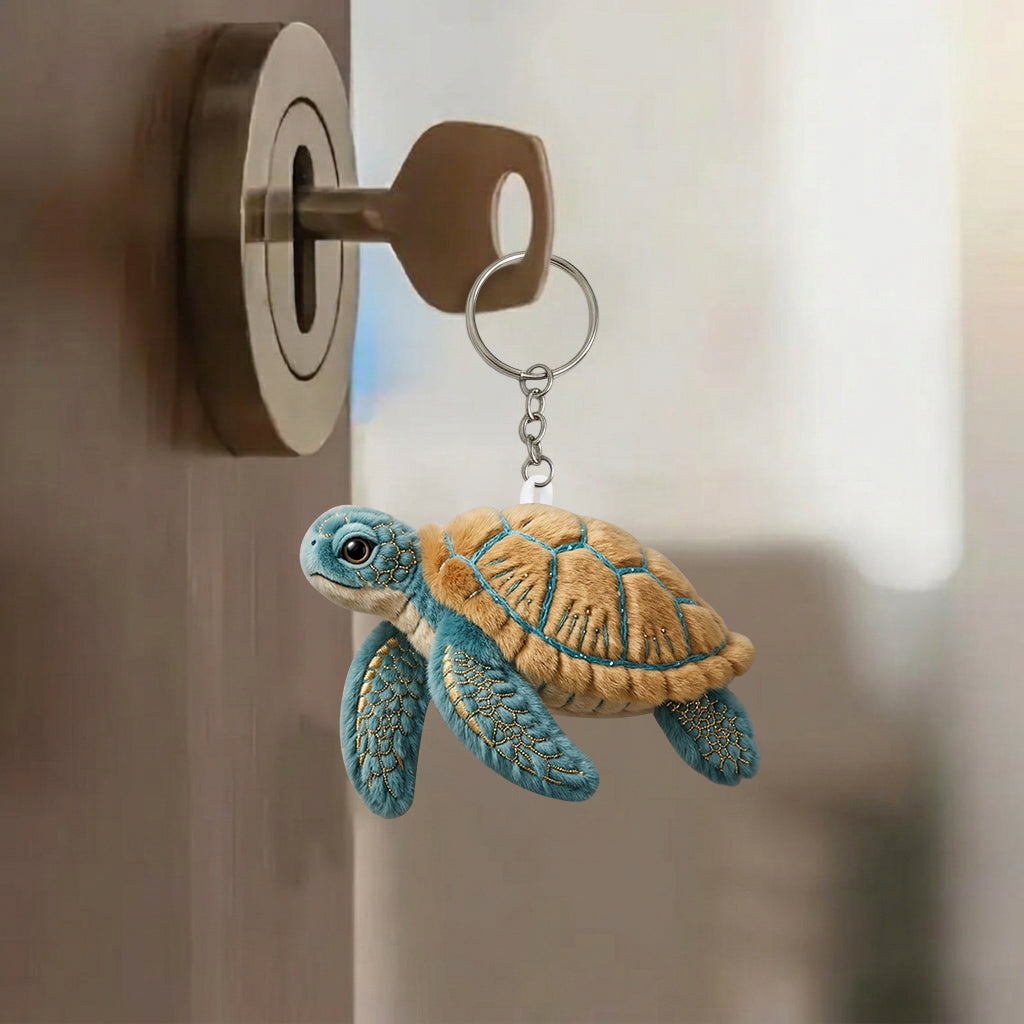 Sea Turtle Set Bag With Charm - Personalized Turtle Quilted Tote Bag With Plush Charm
