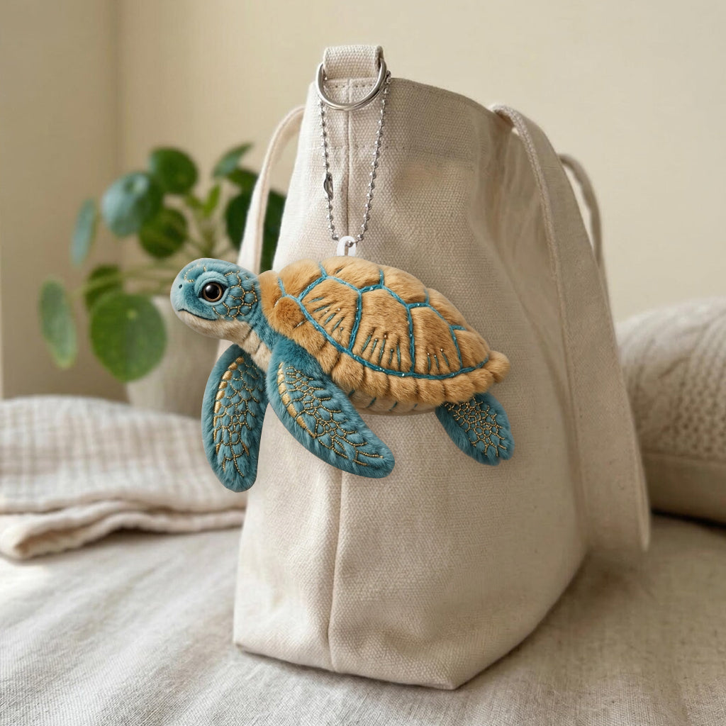 Sea Turtle Set Bag With Charm - Personalized Turtle Quilted Tote Bag With Plush Charm