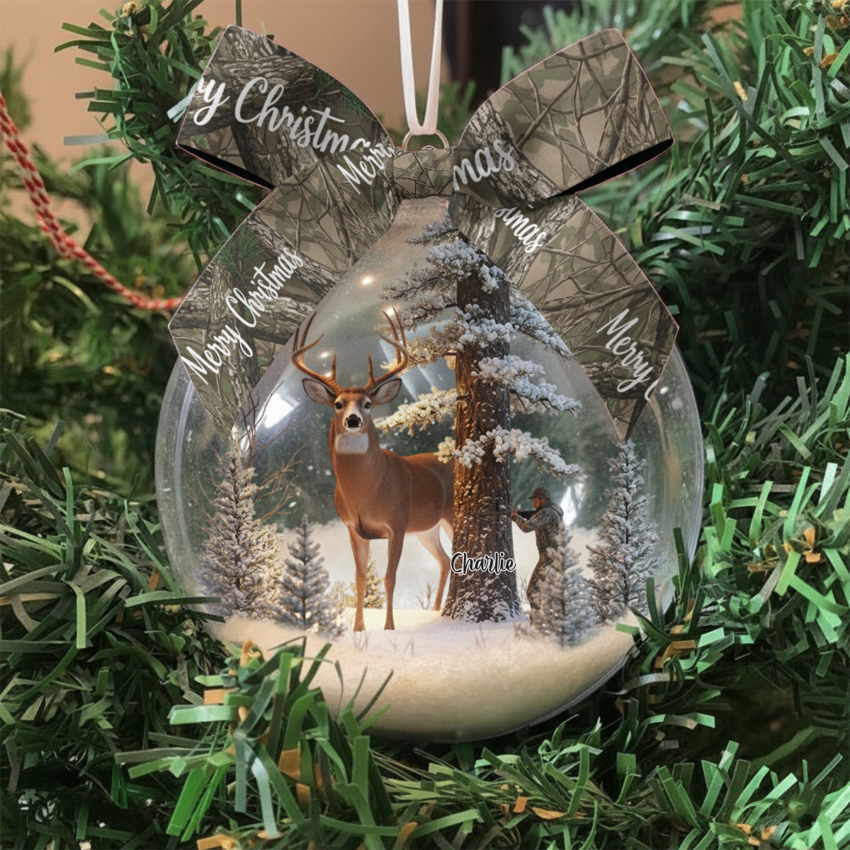 Cadeau de Noël pour les chasseurs : Boule à neige personnalisée sur le thème de la chasse avec arc
