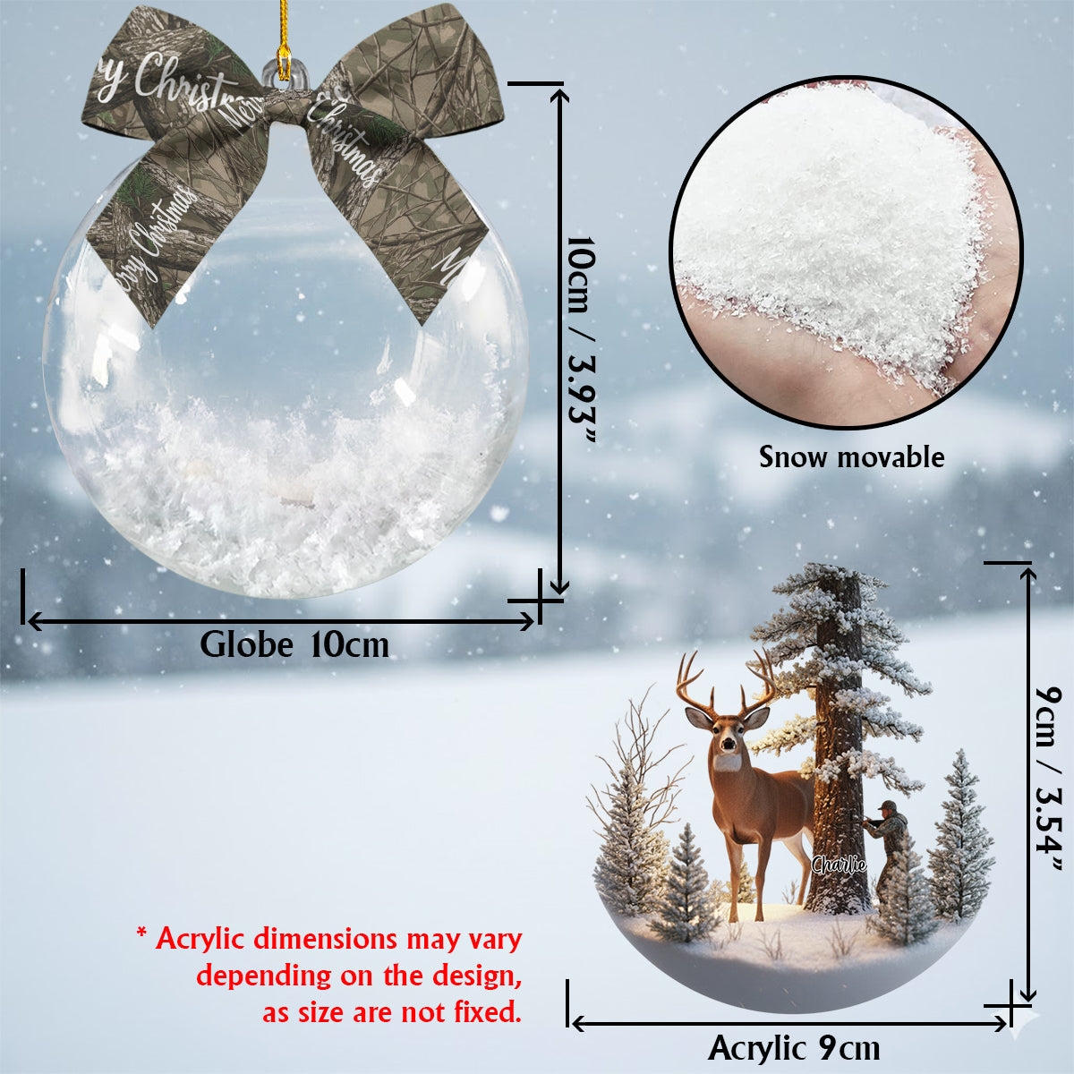 Cadeau de Noël pour les chasseurs : Boule à neige personnalisée sur le thème de la chasse avec arc