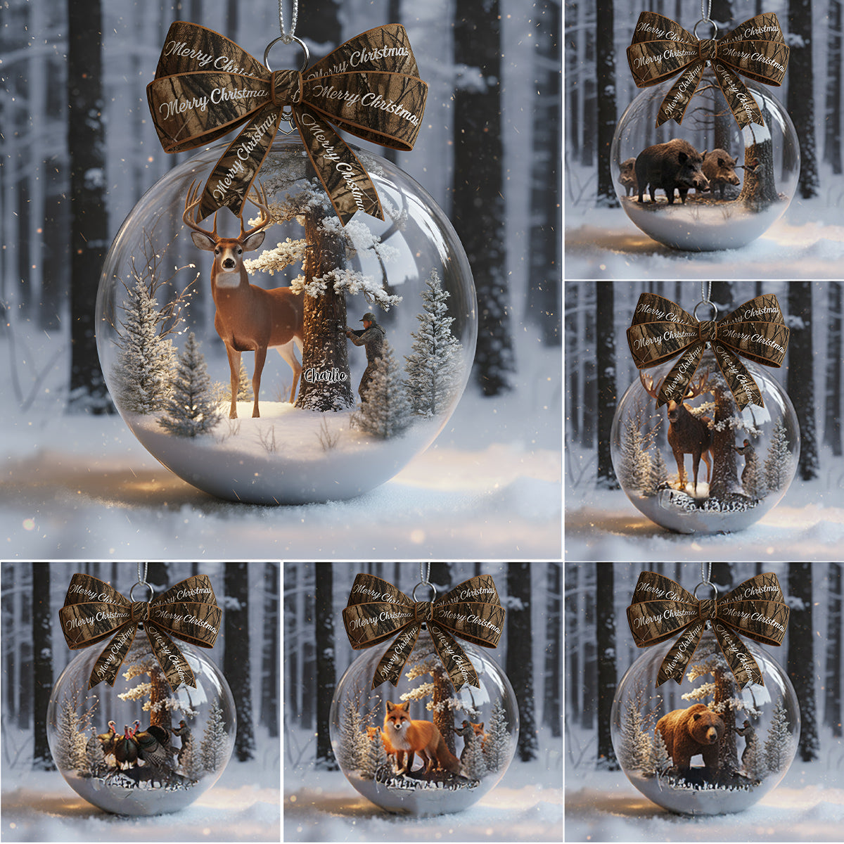 Cadeau de Noël pour les chasseurs : Boule à neige personnalisée sur le thème de la chasse avec arc