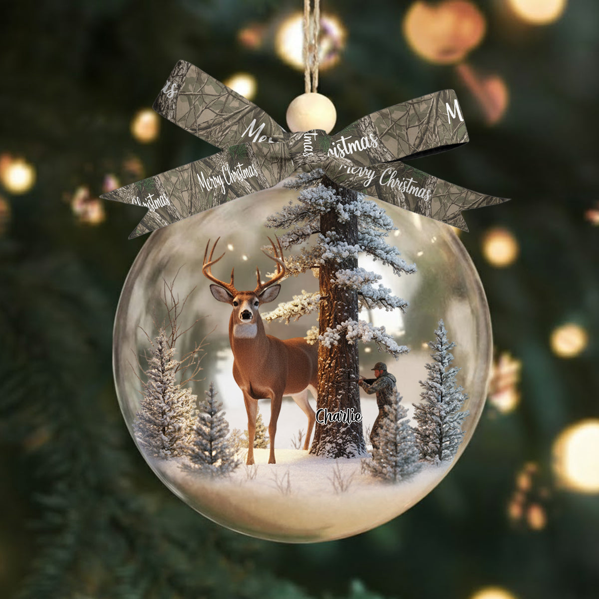 Cadeau de Noël pour les chasseurs : Boule à neige personnalisée sur le thème de la chasse avec arc