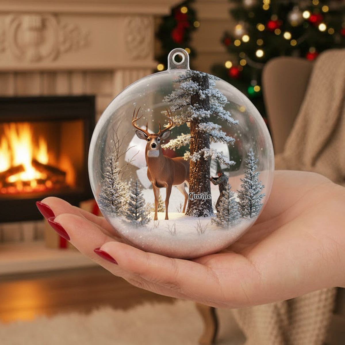 Cadeau de Noël pour les chasseurs : Boule à neige personnalisée sur le thème de la chasse avec arc