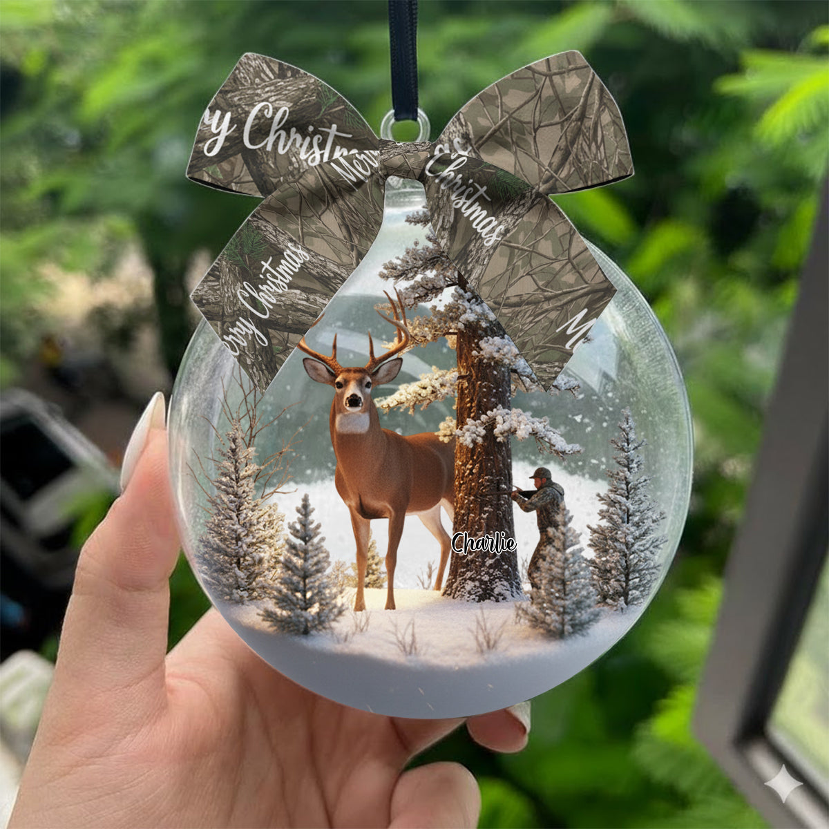 Cadeau de Noël pour les chasseurs : Boule à neige personnalisée sur le thème de la chasse avec arc