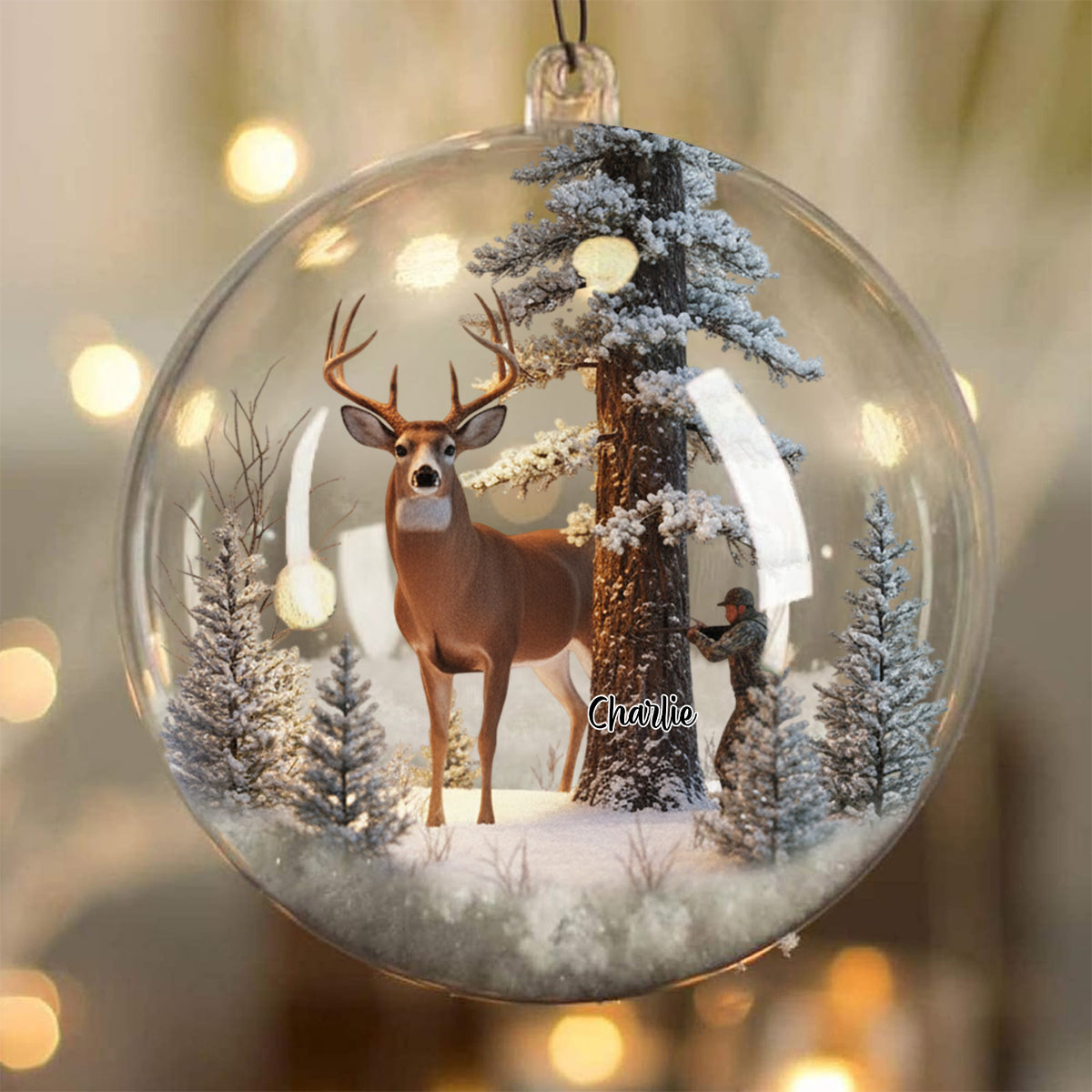 Cadeau de Noël pour les chasseurs : Boule à neige personnalisée sur le thème de la chasse avec arc