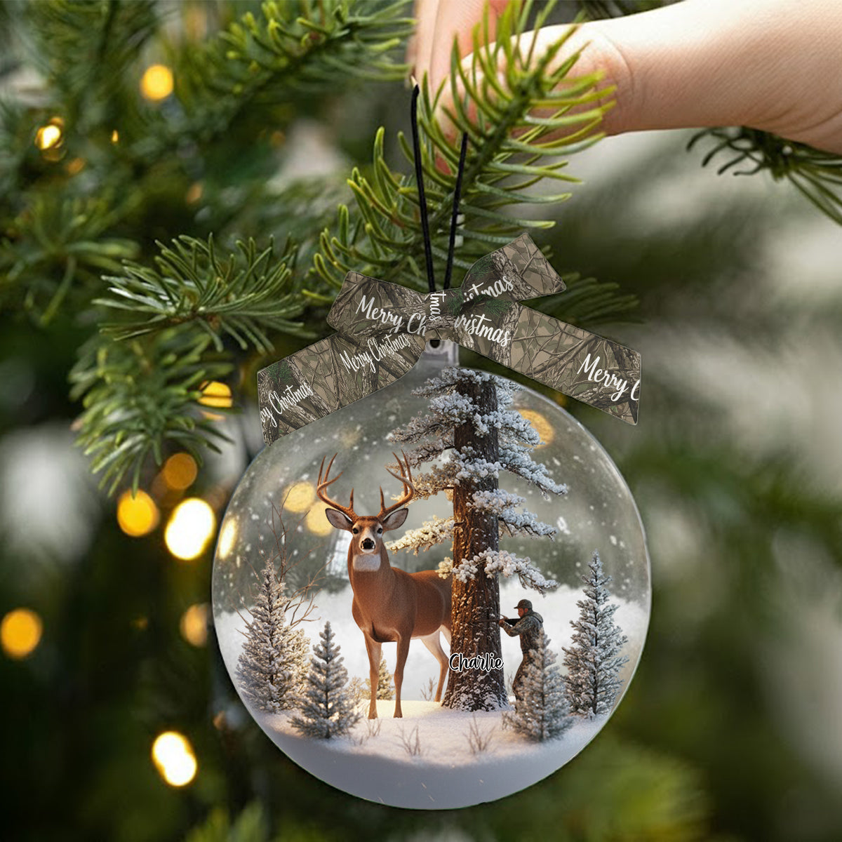 Cadeau de Noël pour les chasseurs : Boule à neige personnalisée sur le thème de la chasse avec arc