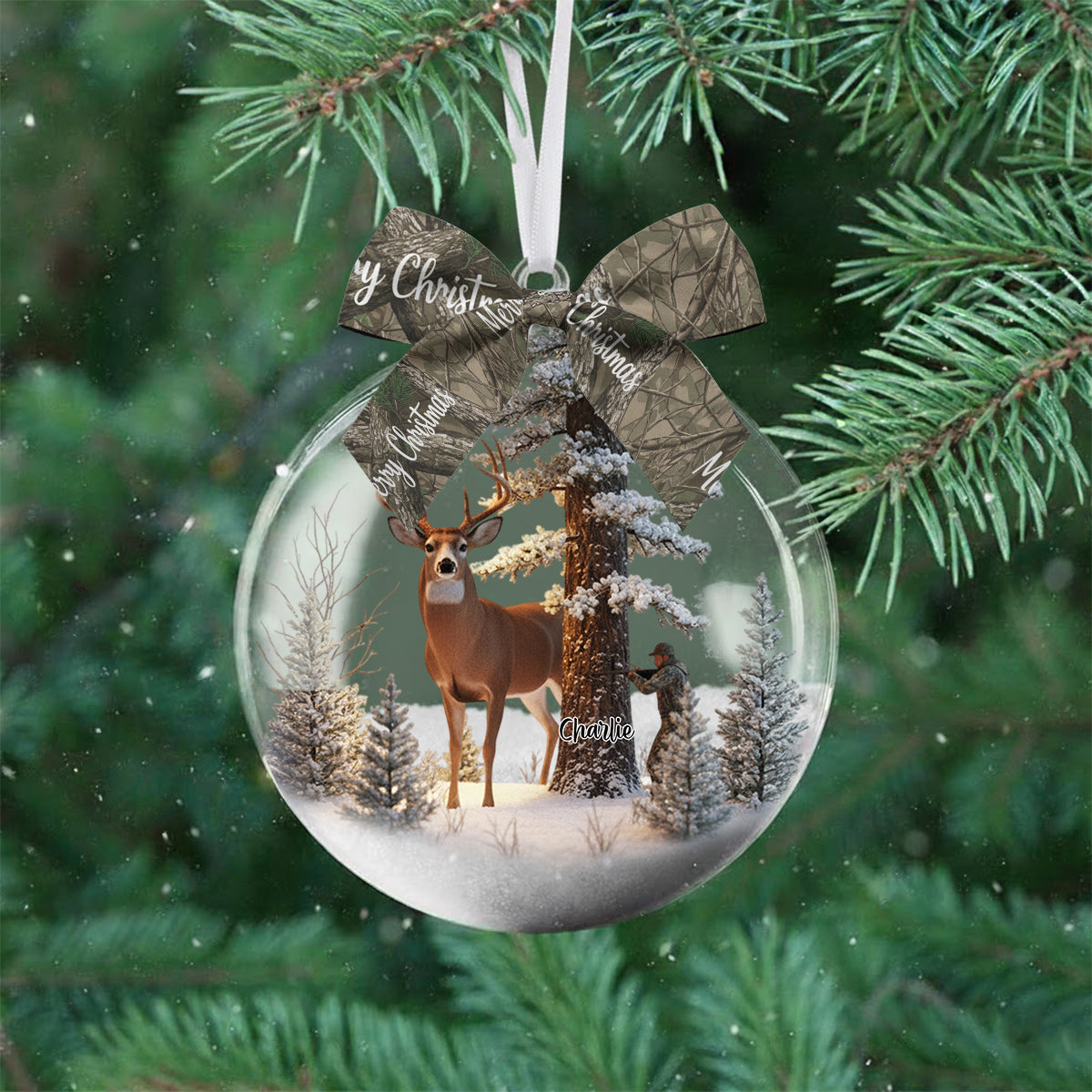 Cadeau de Noël pour les chasseurs : Boule à neige personnalisée sur le thème de la chasse avec arc