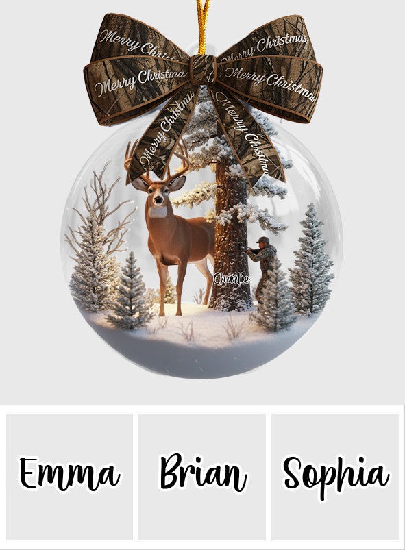 Cadeau de Noël pour les chasseurs : Boule à neige personnalisée sur le thème de la chasse avec arc