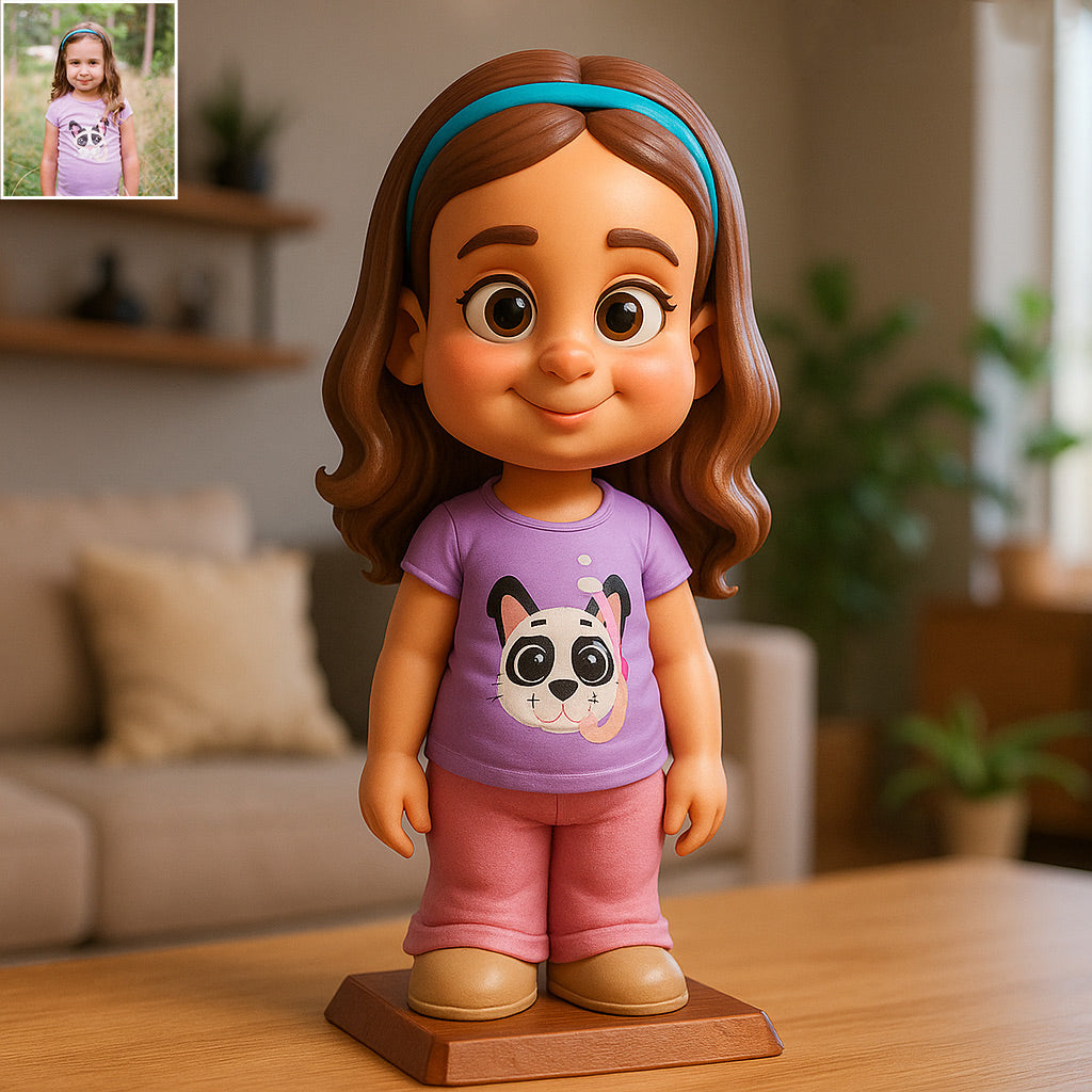 Lustiges Geschenk im cartoonhaften, übertriebenen Maskottchen-Stil - personalisierte Acrylplakette in individueller Kinderform