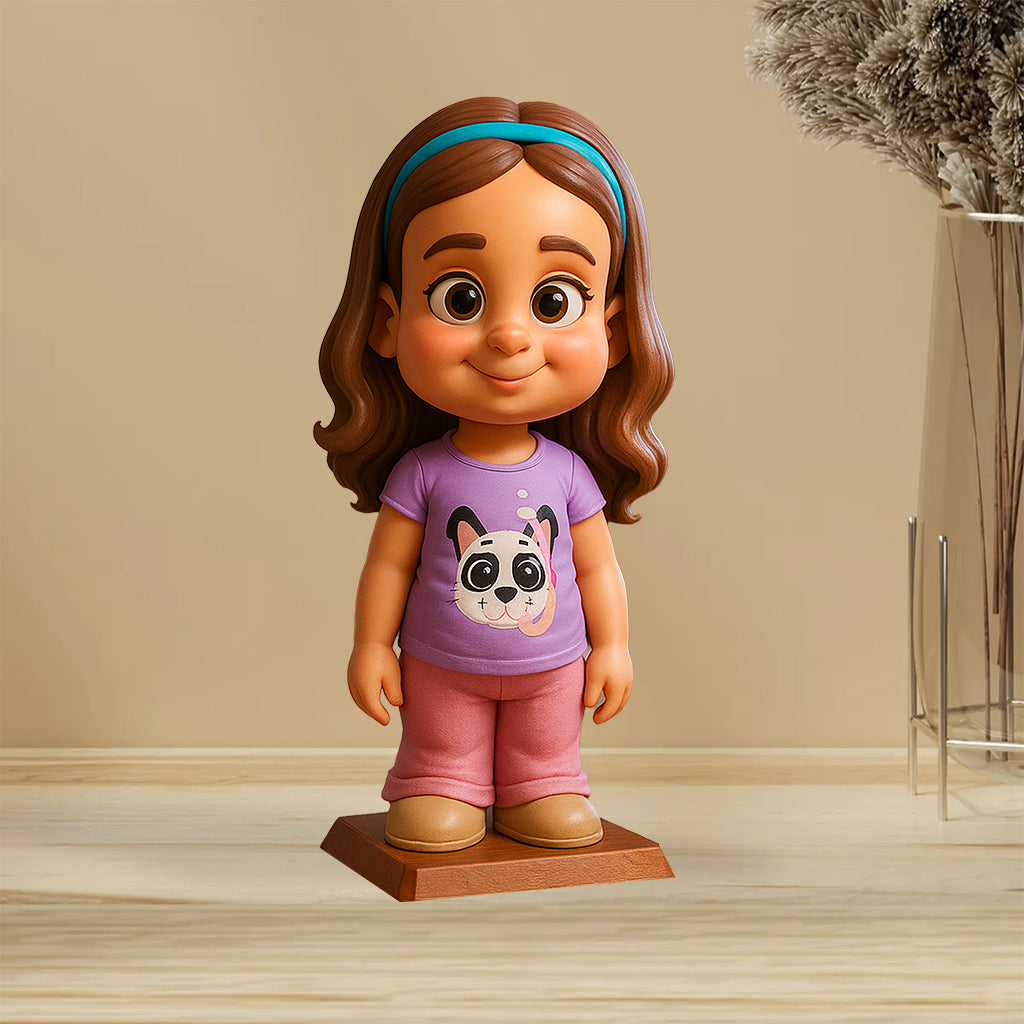 Lustiges Geschenk im cartoonhaften, übertriebenen Maskottchen-Stil - personalisierte Acrylplakette in individueller Kinderform