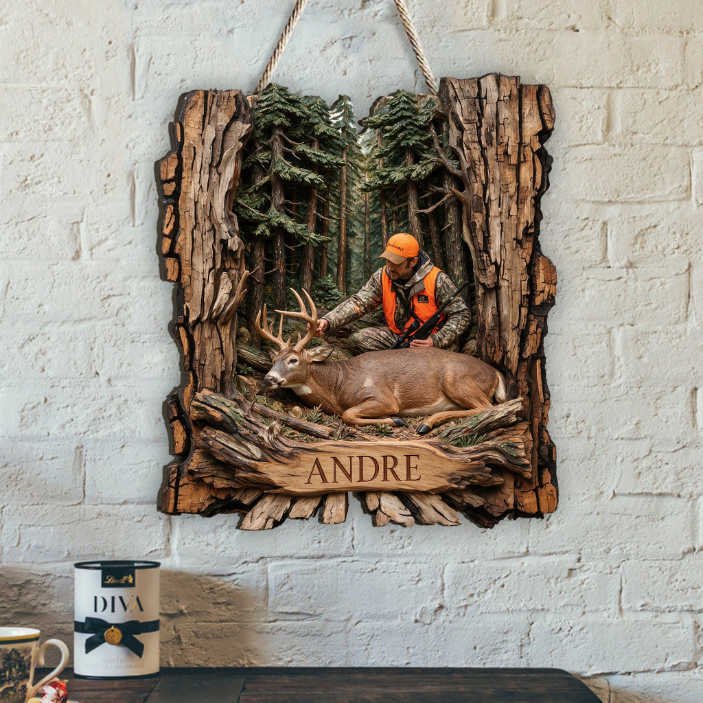 Tree Trunk Style Wall Decor - Personalized Hunting Custom Shaped Wood Sign