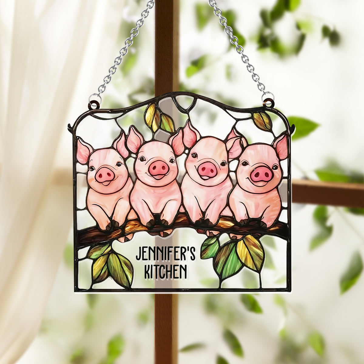 Amoureux des cochons - Décoration attrape-soleil personnalisée à suspendre à la fenêtre - Ornement attrape-soleil pour les amoureux des cochons 