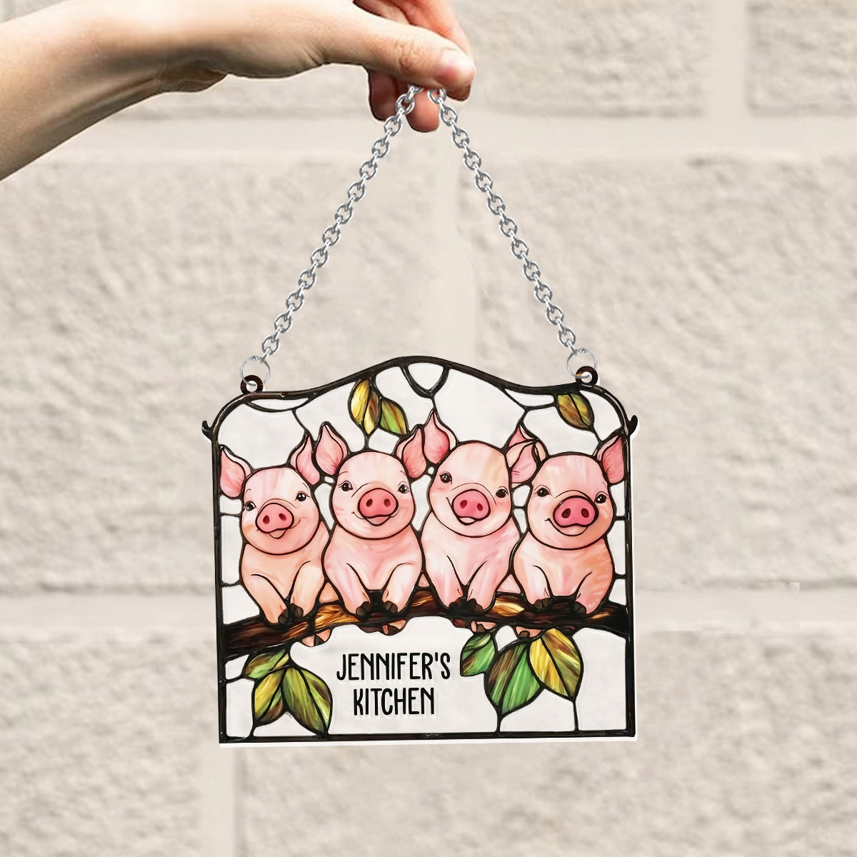 Amoureux des cochons - Décoration attrape-soleil personnalisée à suspendre à la fenêtre - Ornement attrape-soleil pour les amoureux des cochons 