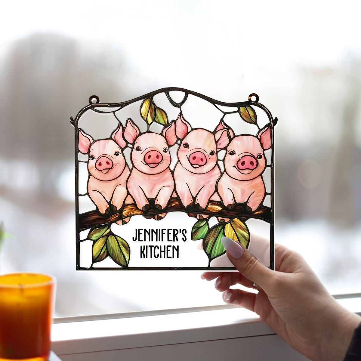 Amoureux des cochons - Décoration attrape-soleil personnalisée à suspendre à la fenêtre - Ornement attrape-soleil pour les amoureux des cochons 