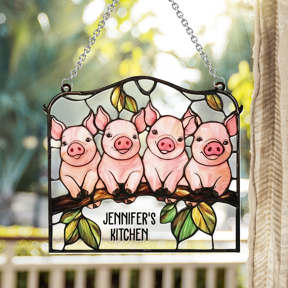 Amoureux des cochons - Décoration attrape-soleil personnalisée à suspendre à la fenêtre - Ornement attrape-soleil pour les amoureux des cochons 