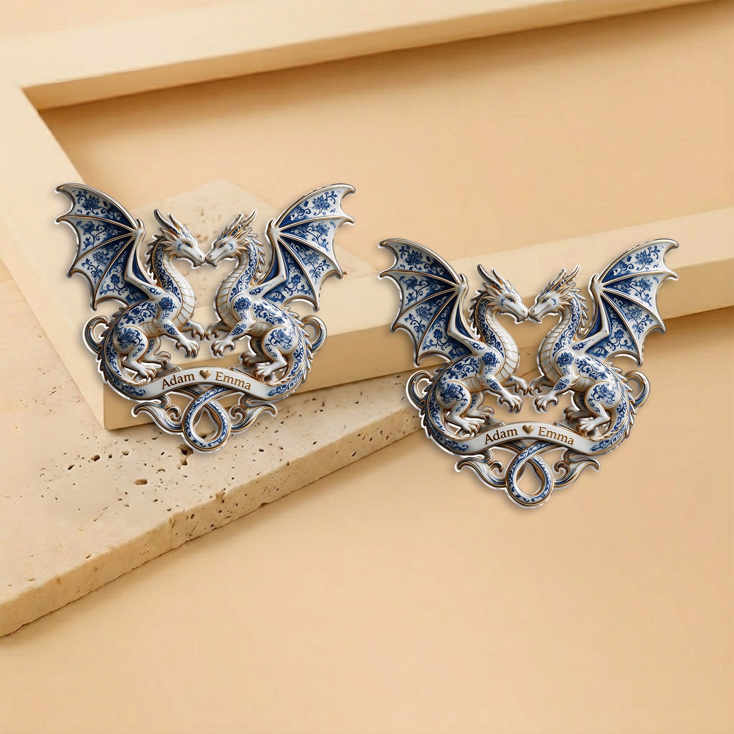 Blue & White Dragon Couple - Personalized Dragon 3D Embossed Enamel Pin