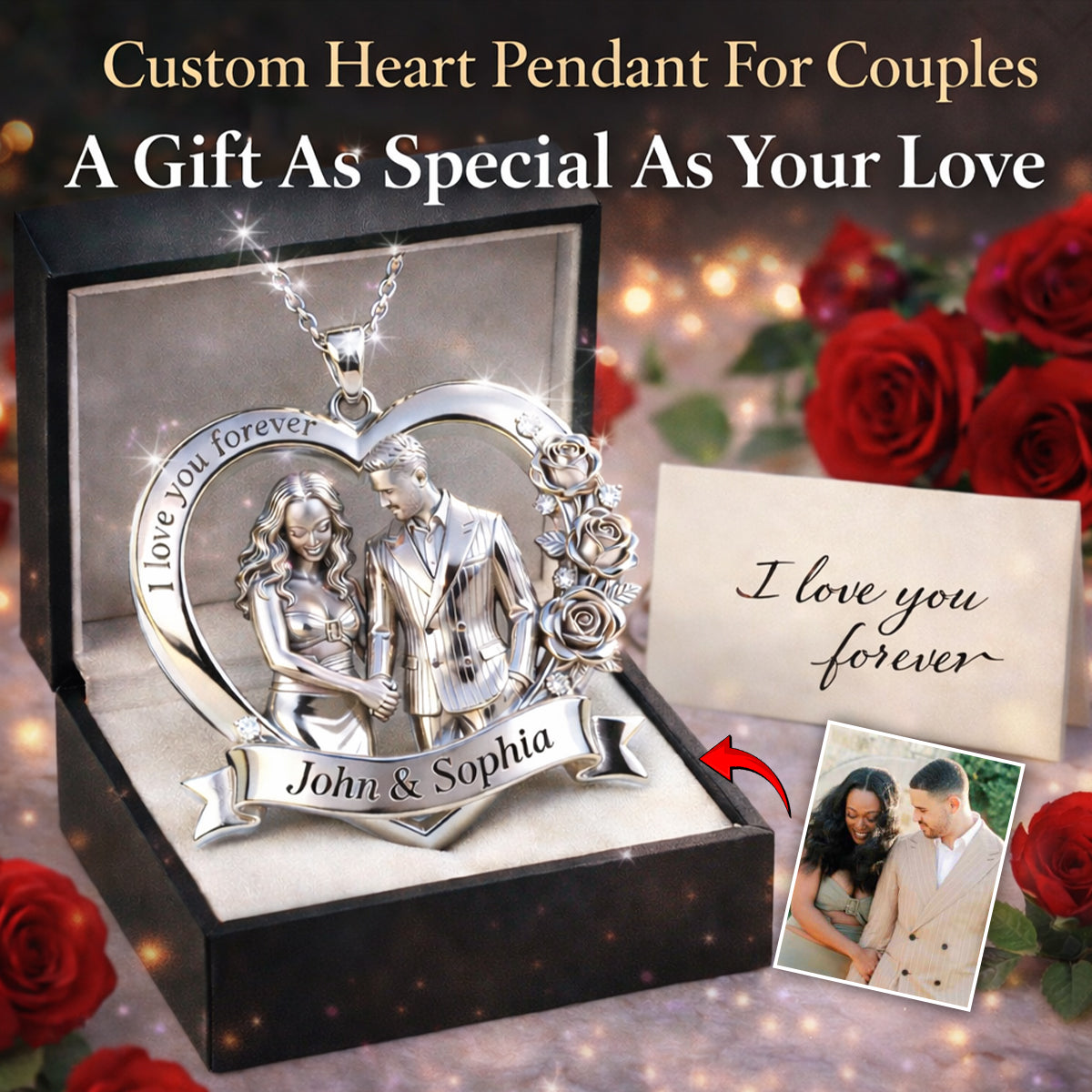 Valentinstagsgeschenk für Paare: Ich liebe dich für immer – Personalisierte Metallkette mit Anhänger in Partnerform