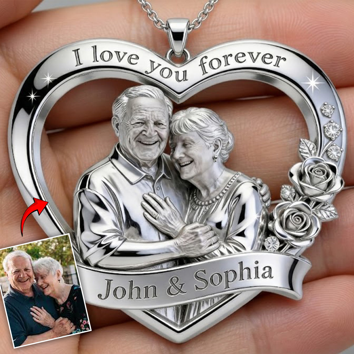 Valentinstagsgeschenk für Paare: Ich liebe dich für immer – Personalisierte Metallkette mit Anhänger in Partnerform