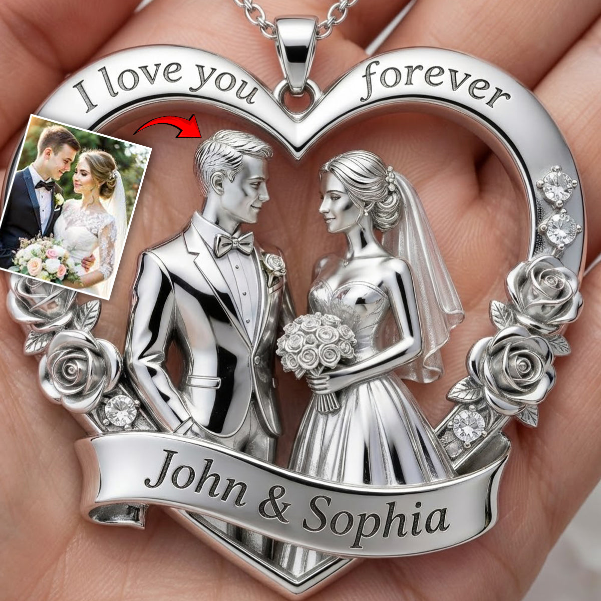 Valentinstagsgeschenk für Paare: Ich liebe dich für immer – Personalisierte Metallkette mit Anhänger in Partnerform