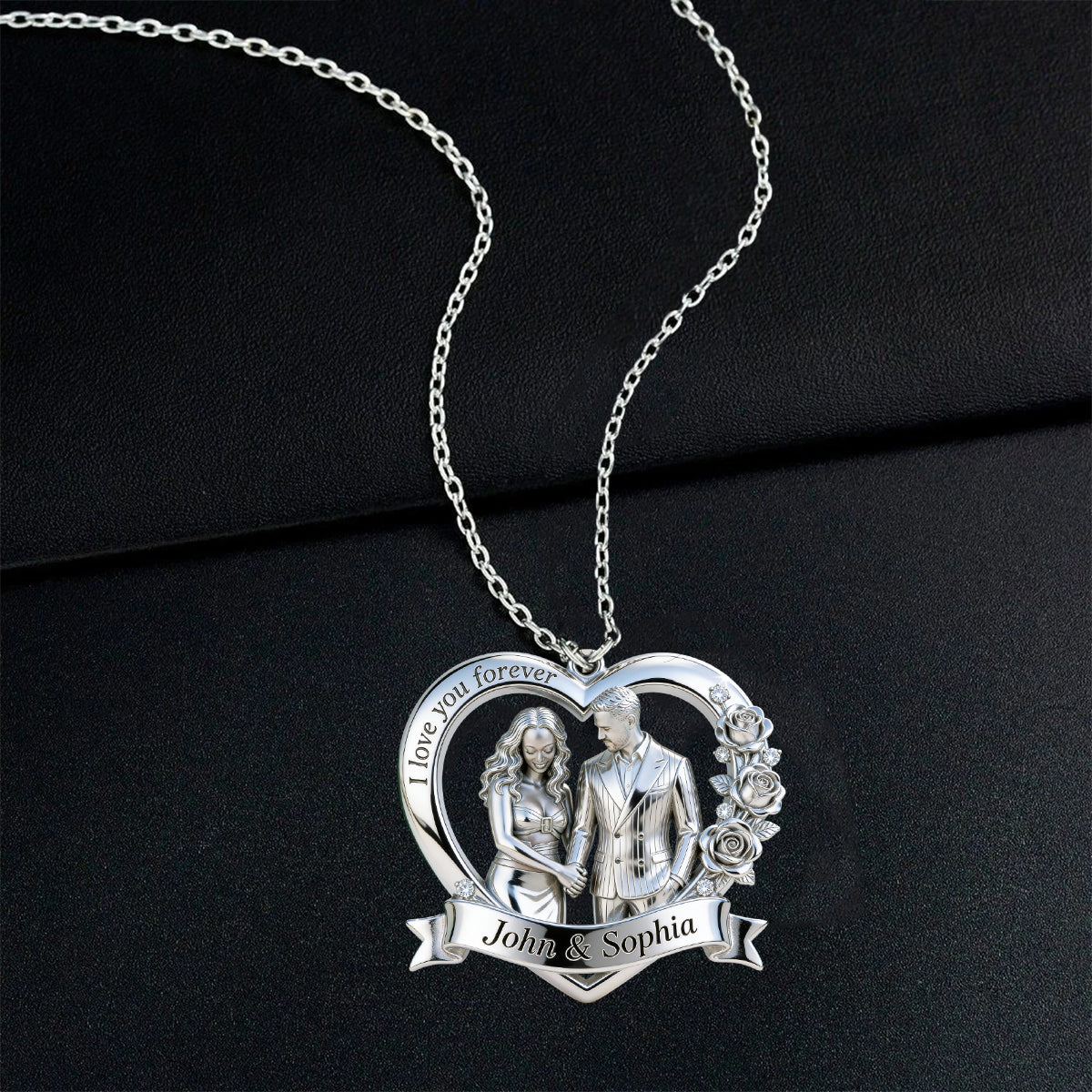 Valentinstagsgeschenk für Paare: Ich liebe dich für immer – Personalisierte Metallkette mit Anhänger in Partnerform
