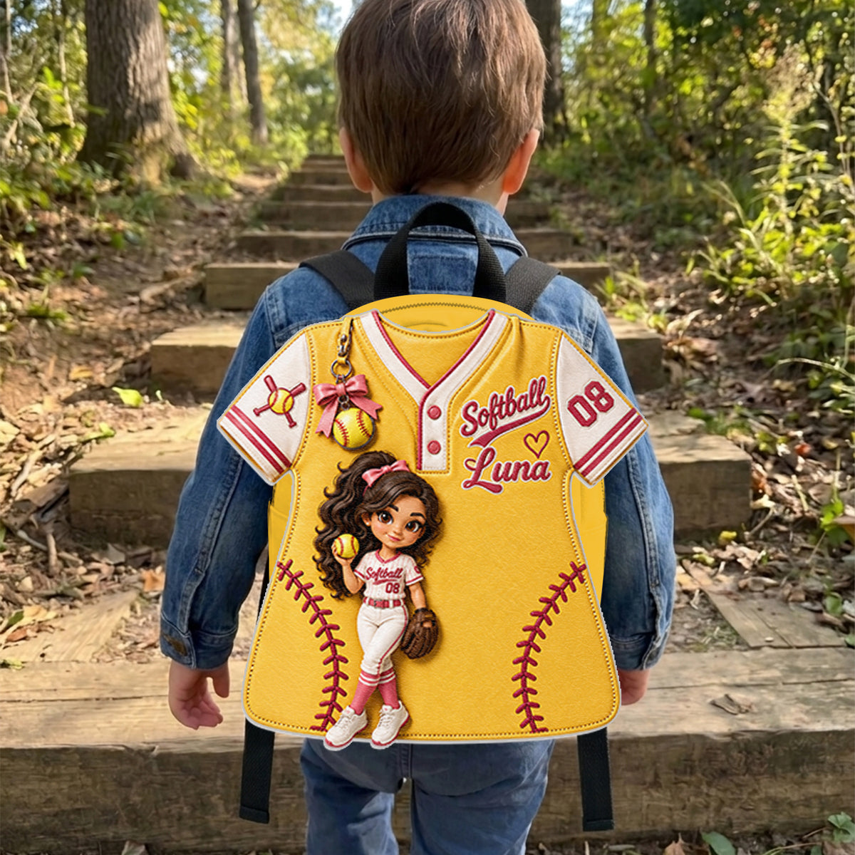 Custom Any Sport From Any Photo - Personalized Softball Changeable Leather Patch Backpack