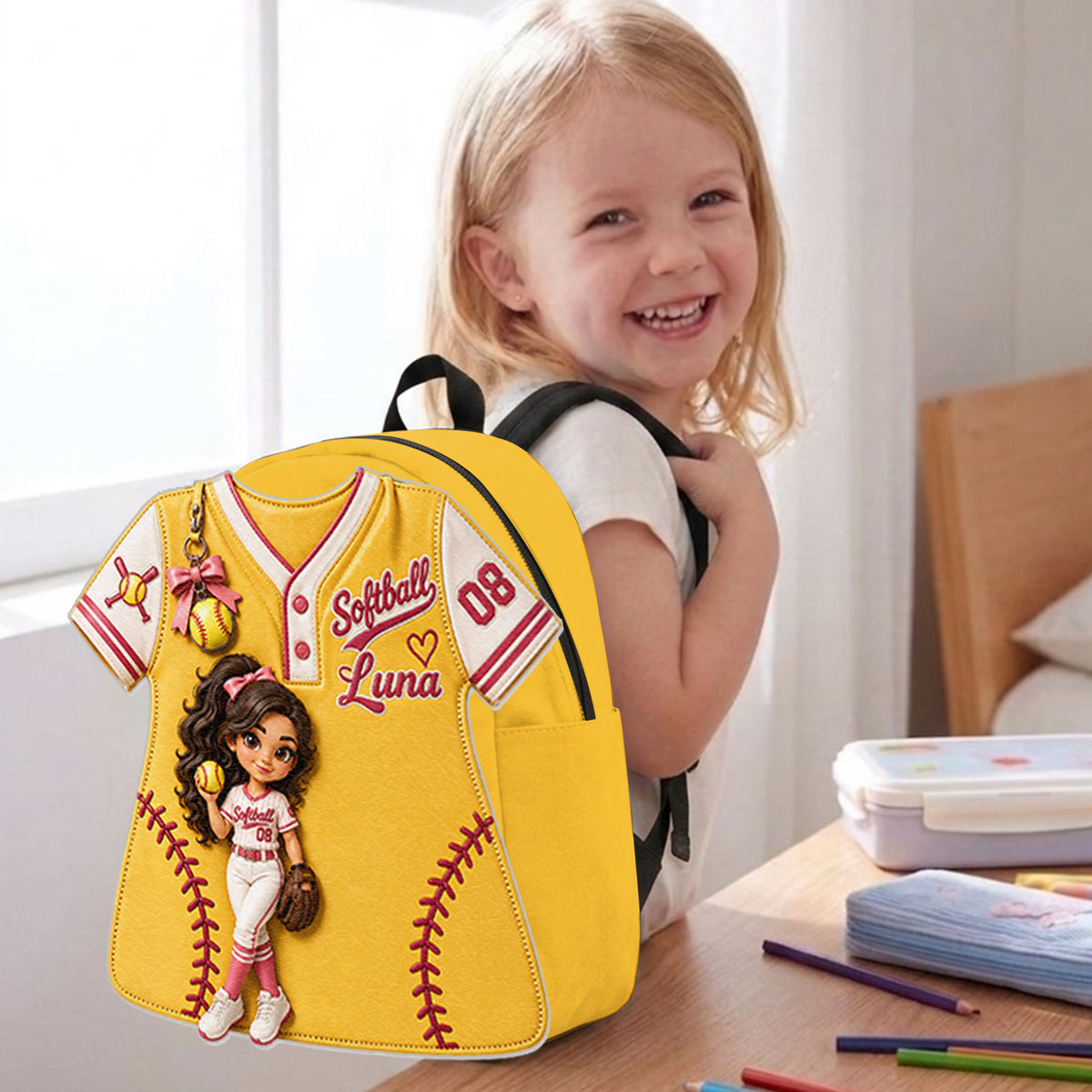 Custom Any Sport From Any Photo - Personalized Softball Changeable Leather Patch Backpack
