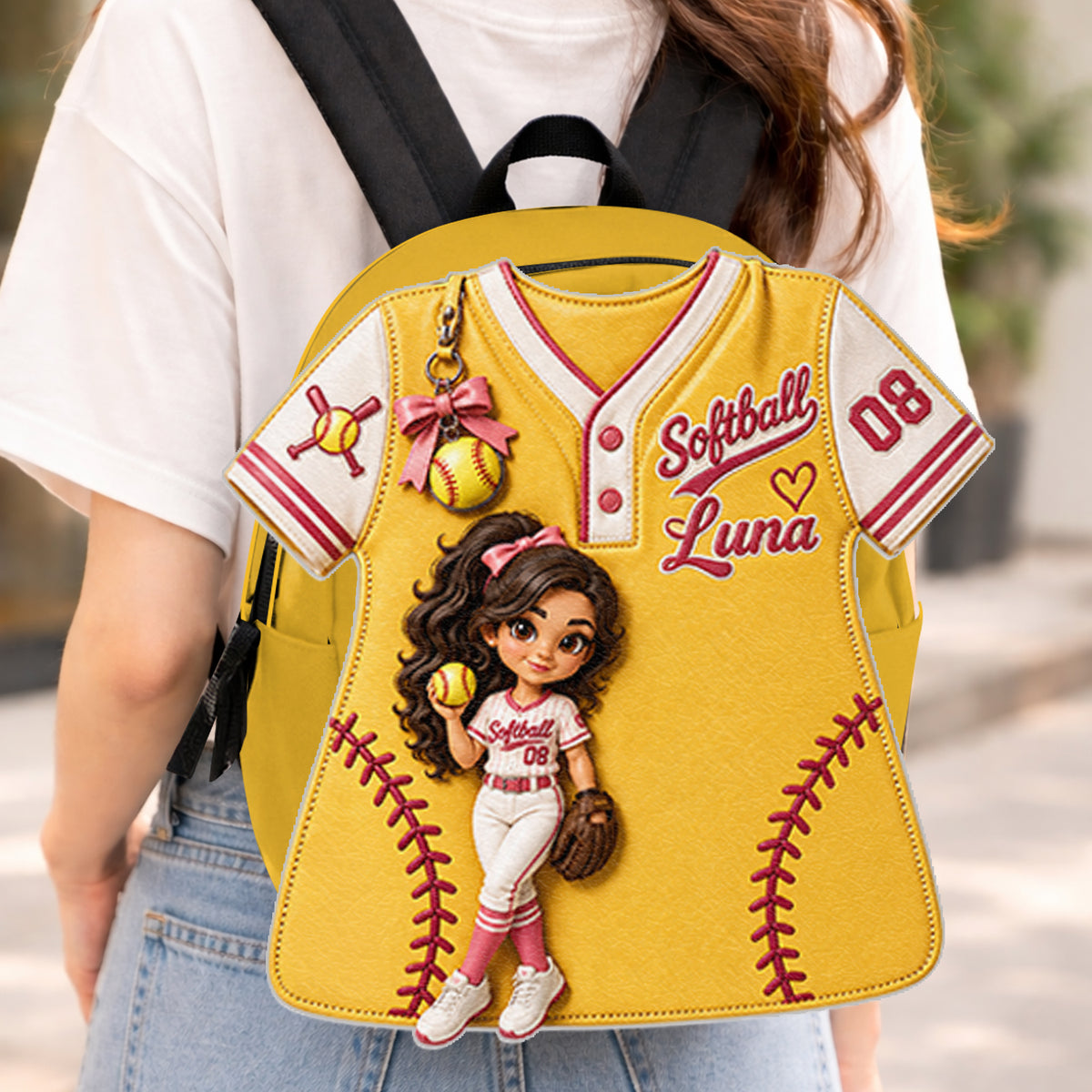 Custom Any Sport From Any Photo - Personalized Softball Changeable Leather Patch Backpack
