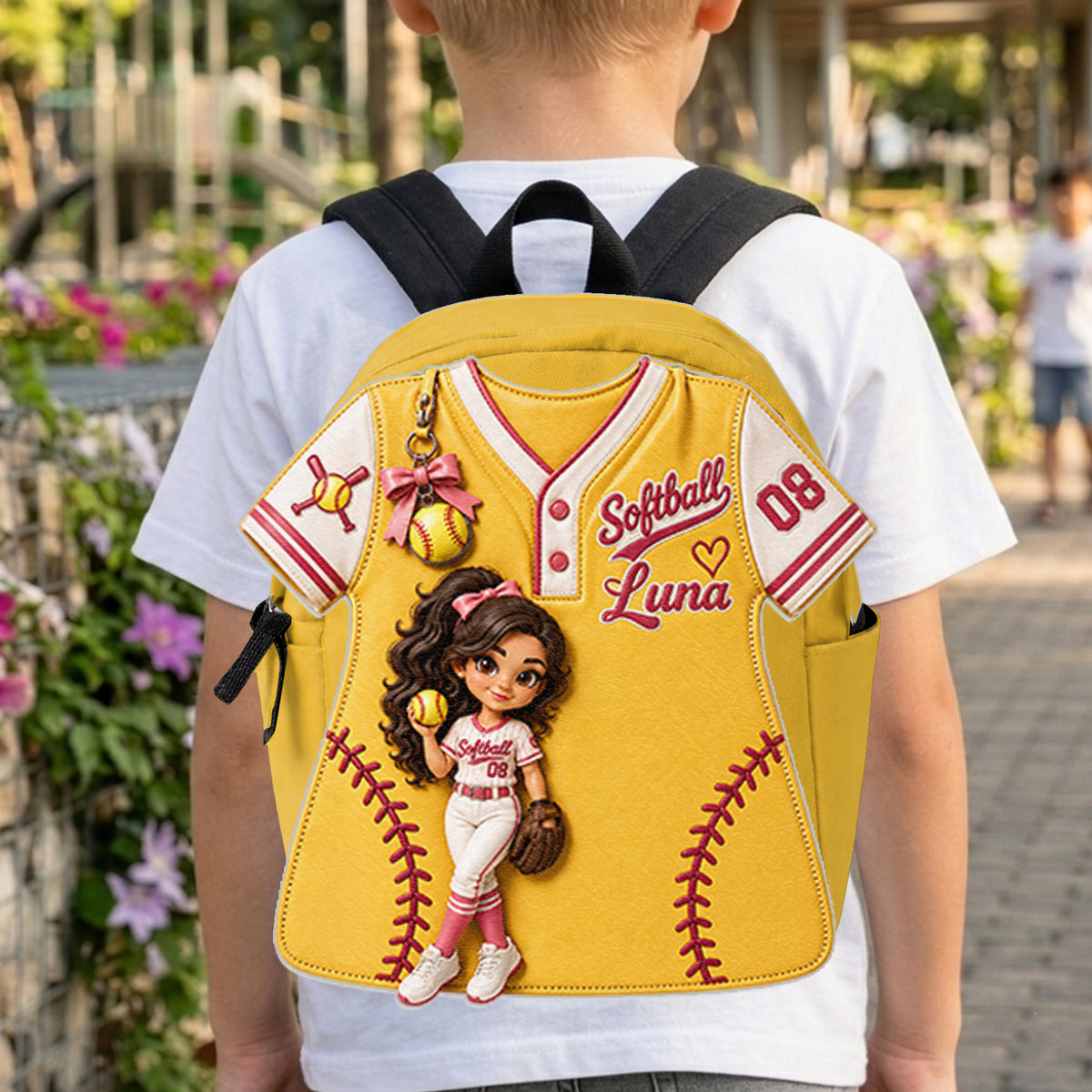 Custom Any Sport From Any Photo - Personalized Softball Changeable Leather Patch Backpack