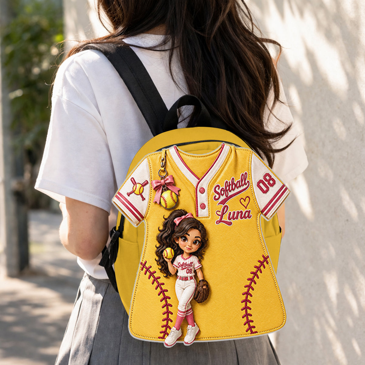 Custom Any Sport From Any Photo - Personalized Softball Changeable Leather Patch Backpack