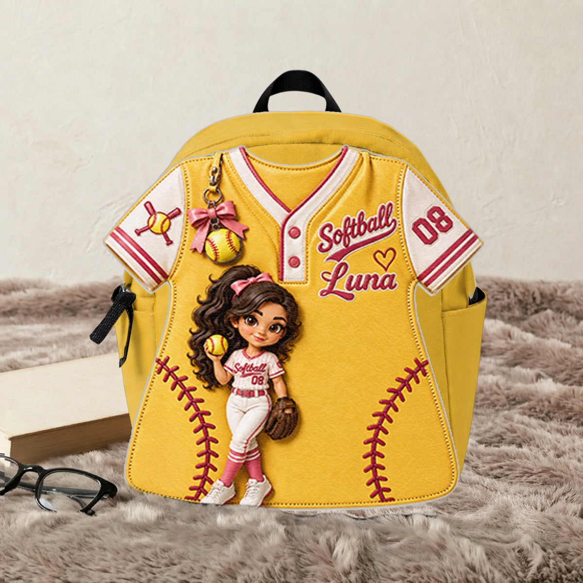 Custom Any Sport From Any Photo - Personalized Softball Changeable Leather Patch Backpack