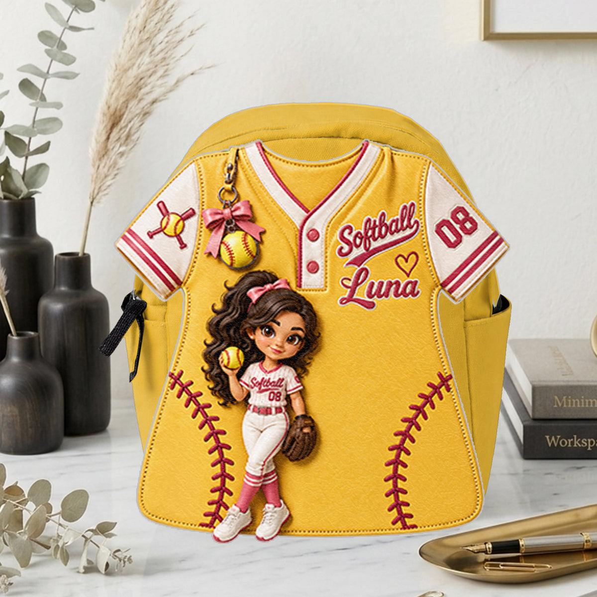 Custom Any Sport From Any Photo - Personalized Softball Changeable Leather Patch Backpack