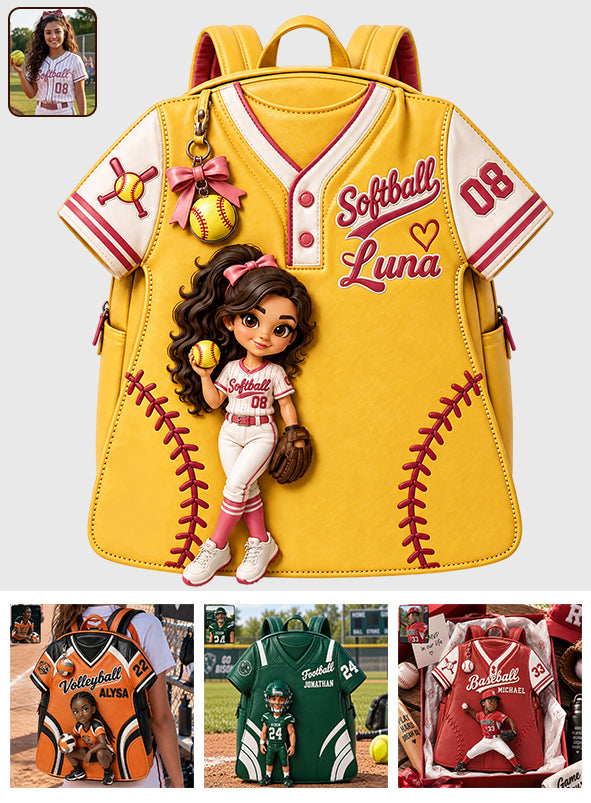 Custom Any Sport From Any Photo - Personalized Softball Changeable Leather Patch Backpack