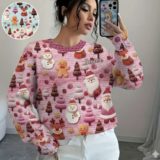 Merry Christmas Santa Cartoon Characters - Personalized Christmas Ugly Sweater