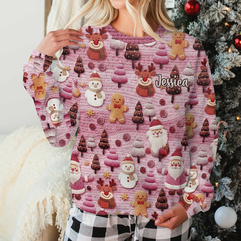 Joyeux Noël ! Personnages de dessin animé du Père Noël - Pull de Noël moche personnalisé