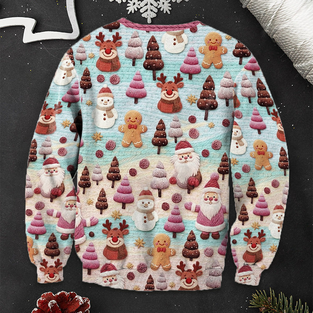 Joyeux Noël ! Personnages de dessin animé du Père Noël - Pull de Noël moche personnalisé