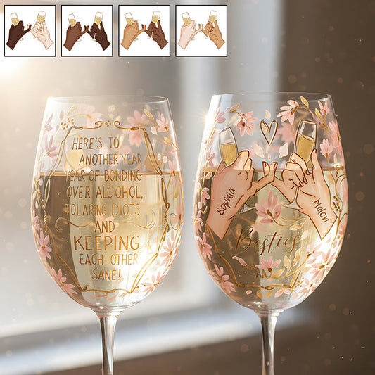 Meilleures amies, une année de plus ensemble - Verre à vin personnalisé pour meilleures amies avec longue tige