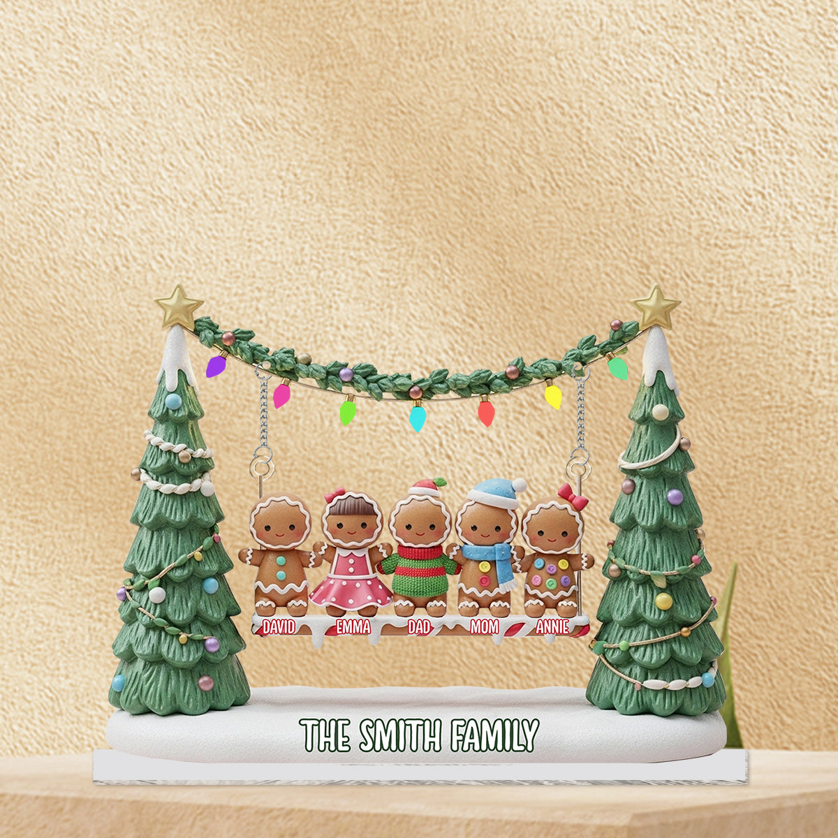 Lebkuchenfamilie – Frohe Weihnachten! – Personalisierte Familienplakette mit Anhänger