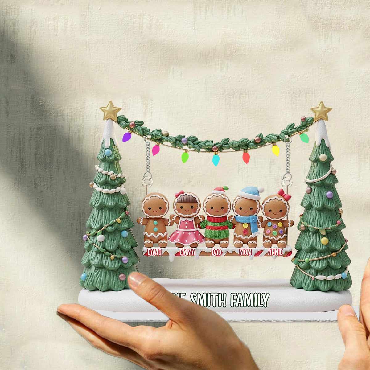 Lebkuchenfamilie – Frohe Weihnachten! – Personalisierte Familienplakette mit Anhänger