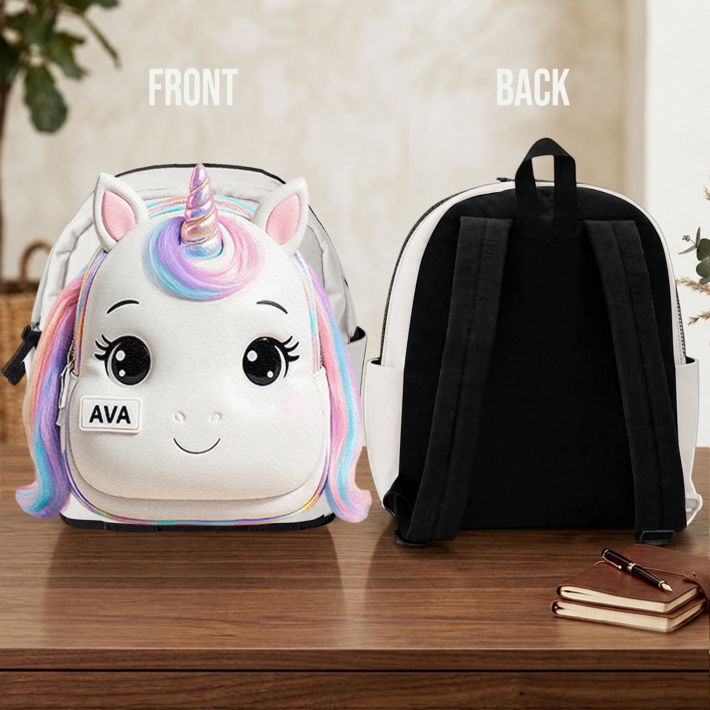 Niedlicher Tier - Personalisierter Kinder Rucksack mit wechselbarem Lederpatch