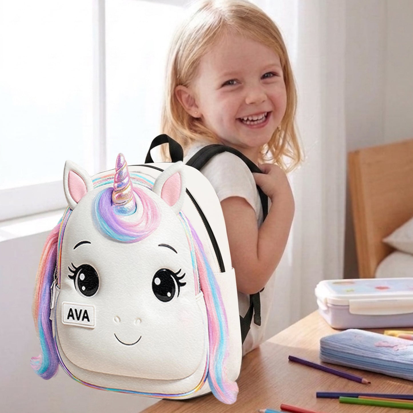 Niedlicher Tier - Personalisierter Kinder Rucksack mit wechselbarem Lederpatch