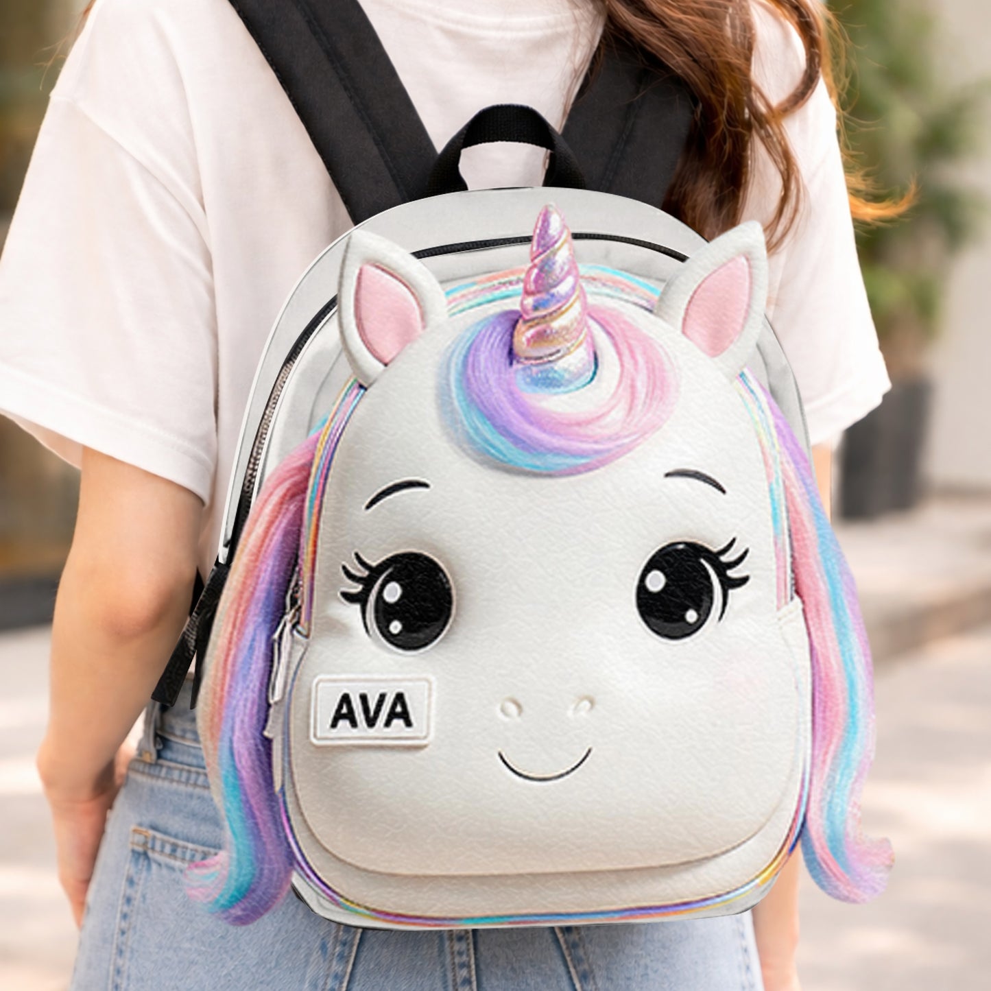 Niedlicher Tier - Personalisierter Kinder Rucksack mit wechselbarem Lederpatch