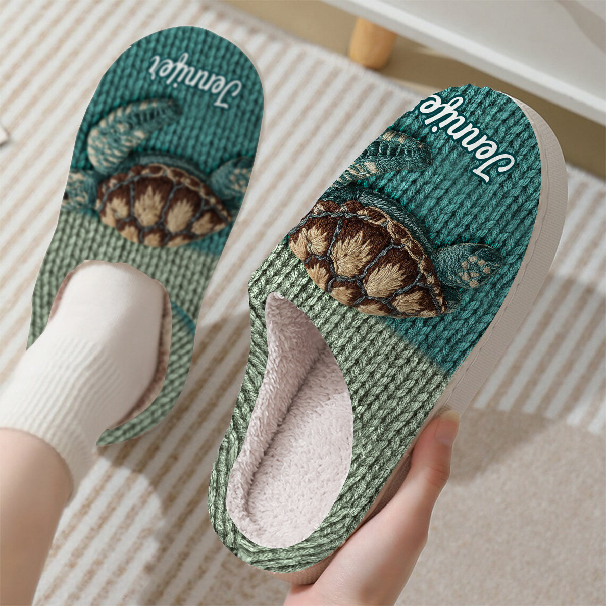 Niedliche Schildkröte – personalisierte Schildkröten-Hausschuhe
