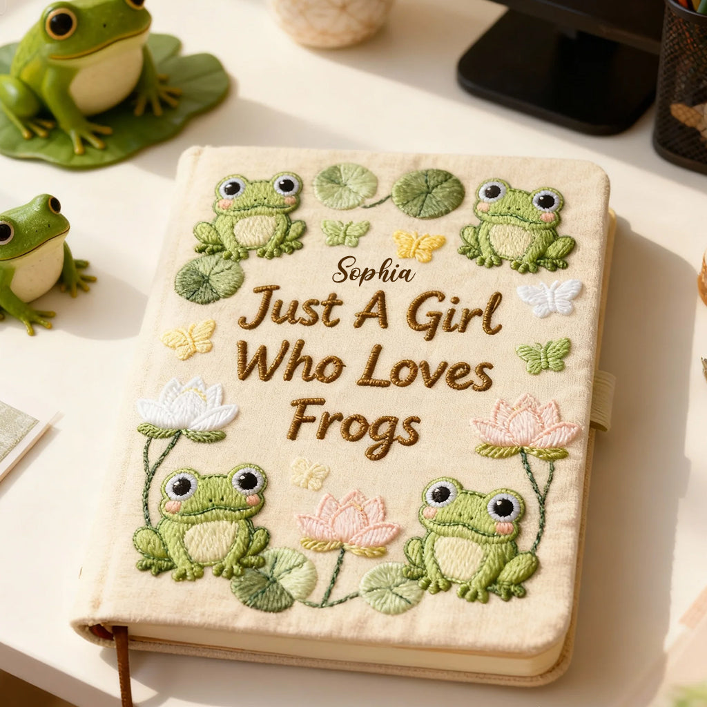 Carnet en cuir personnalisé « Juste une fille qui aime les grenouilles »