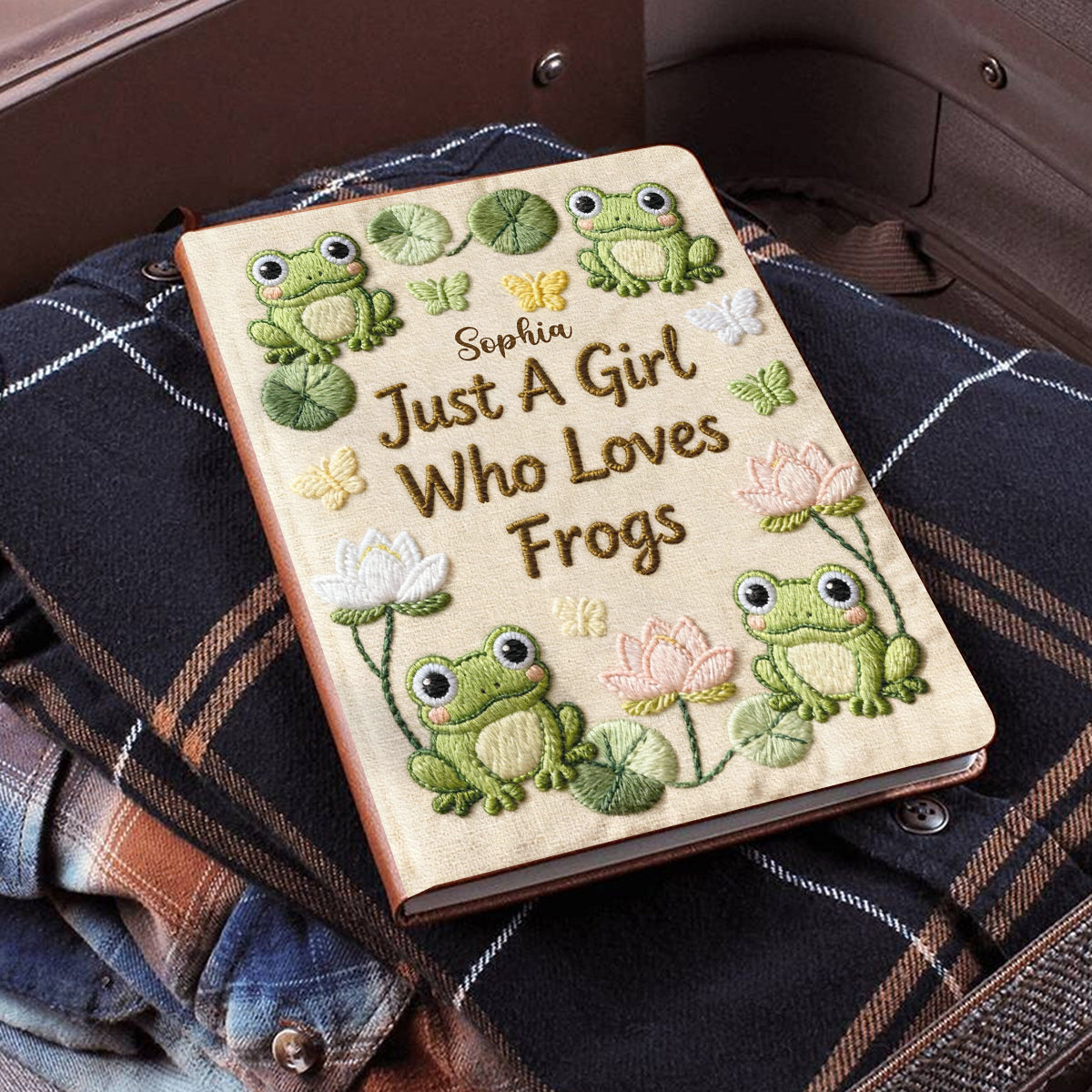 Carnet en cuir personnalisé « Juste une fille qui aime les grenouilles »