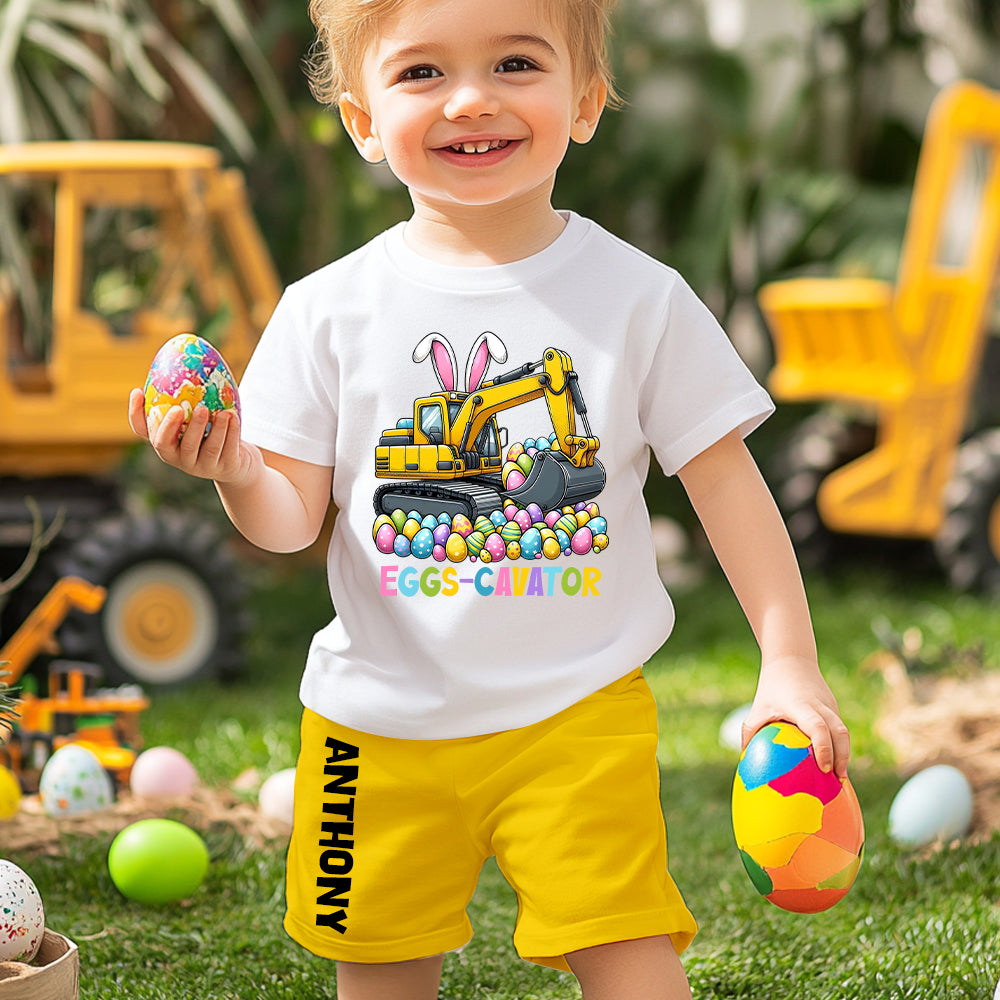 Eggs-Cavator - T-shirt et short personnalisés pour enfant