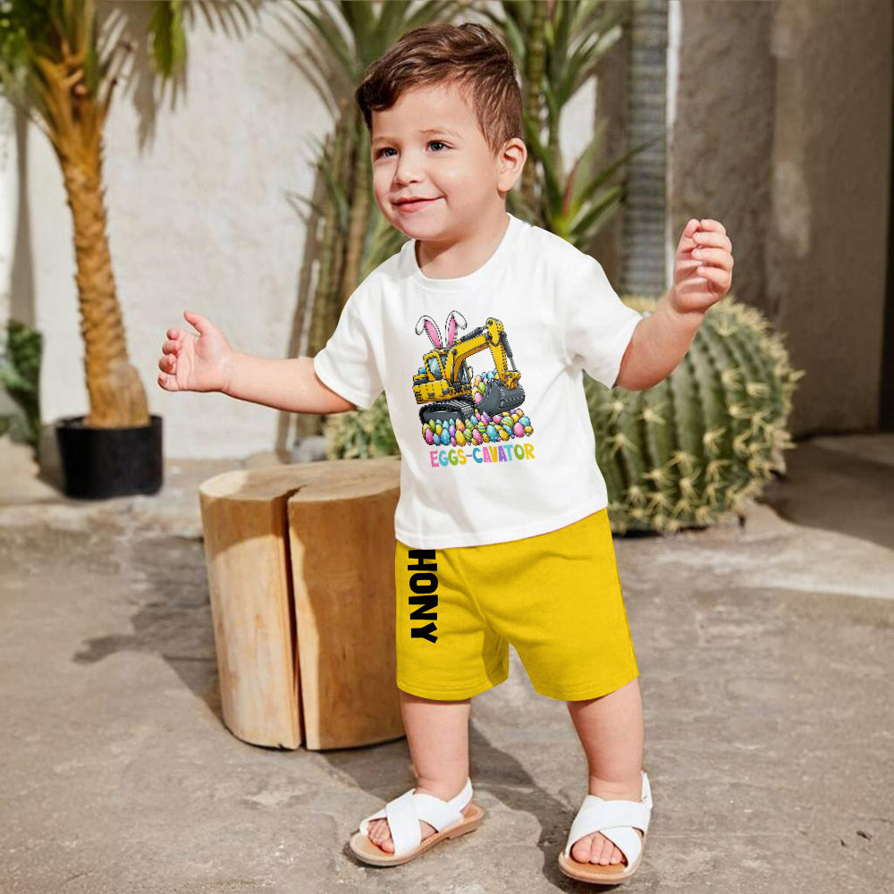 Eggs-Cavator - T-shirt et short personnalisés pour enfant