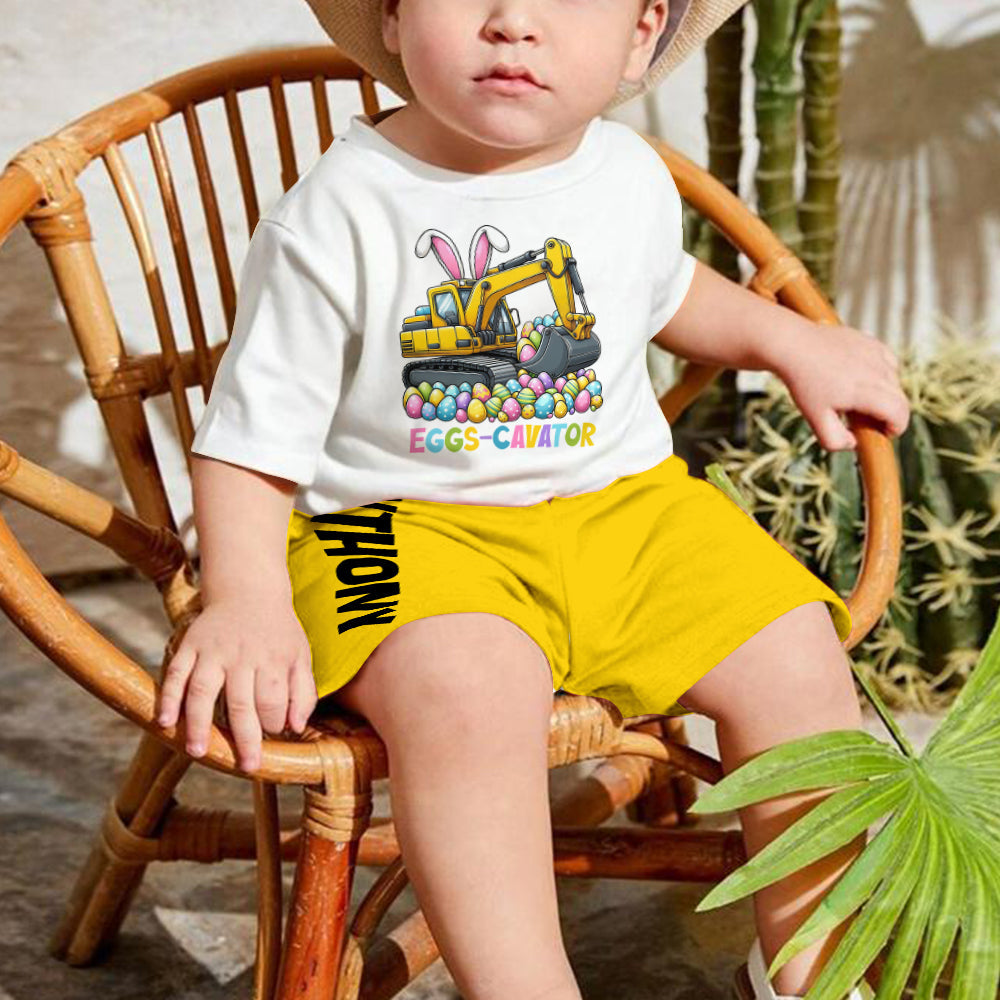 Eggs-Cavator - T-shirt et short personnalisés pour enfant