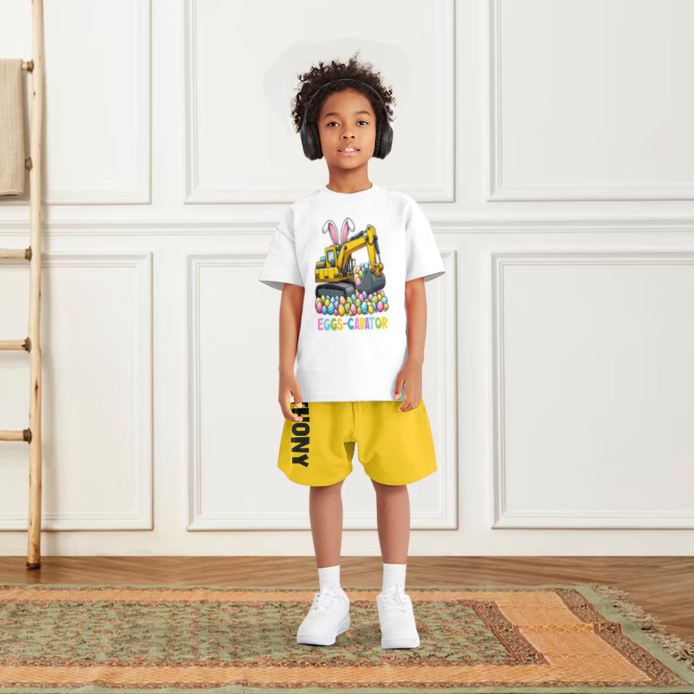 Eggs-Cavator - T-shirt et short personnalisés pour enfant