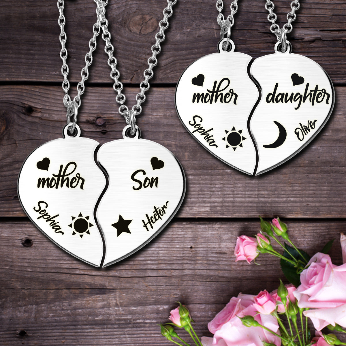 I Love You - Personalized Mother Matching Pendant Necklace